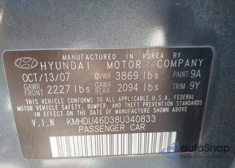 2008 Hyundai Elantra Gls/Se from USA, damaged, VIN KMHDU46D38U340833
